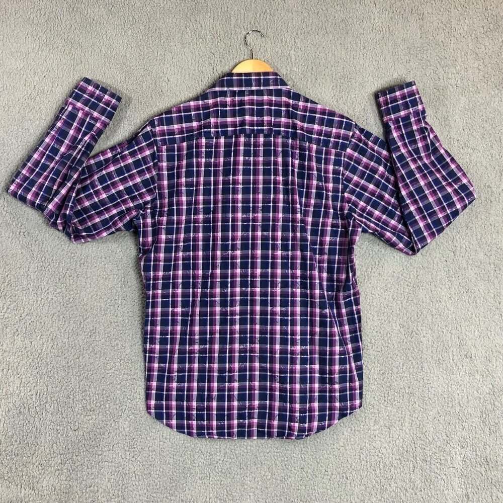 Bugatchi‎ Classic Fit Purple Blue Plaid Long Sleeve Cotton Dress Shirt 15.5 / 36 - Picture 3 of 12